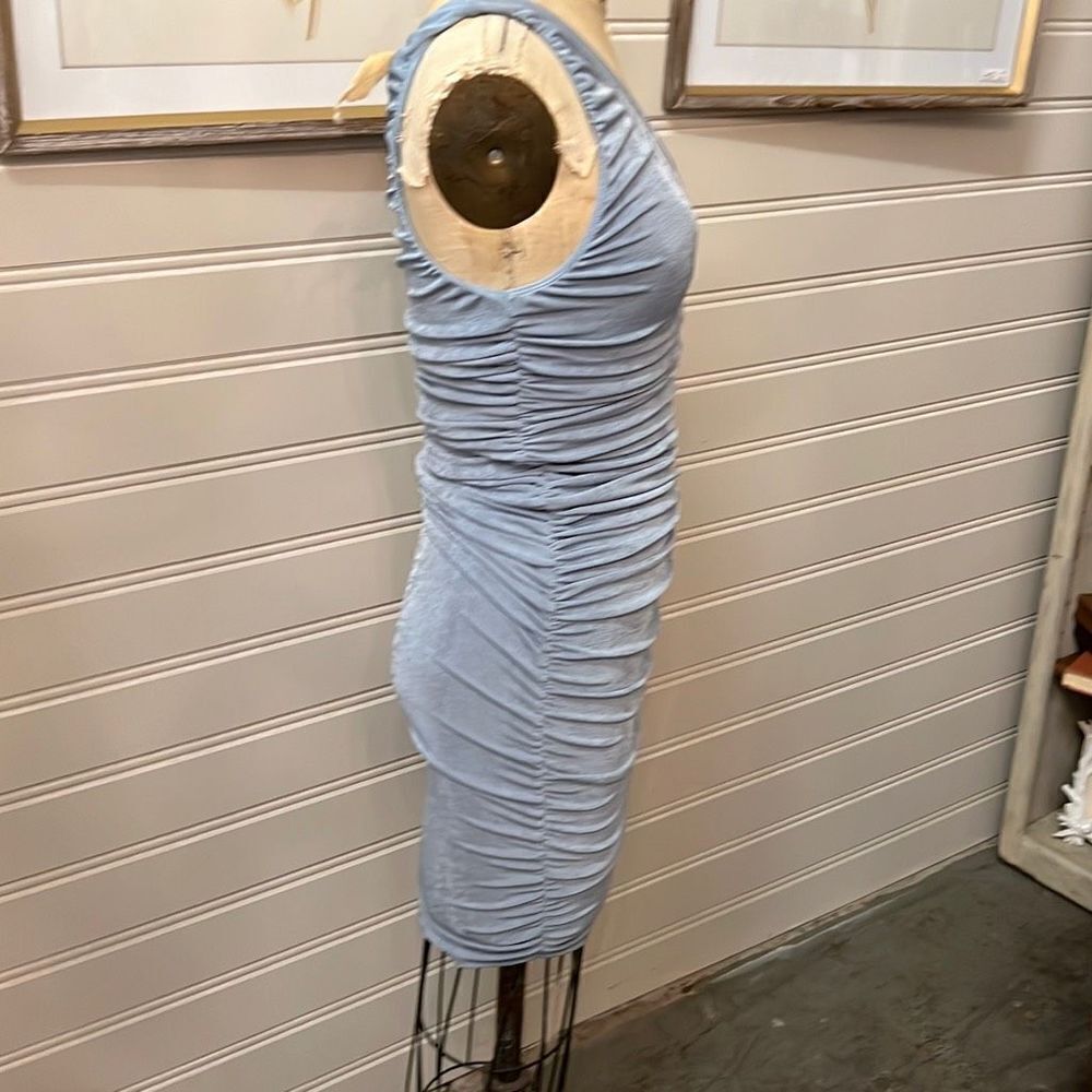 ❤️Olive Tree Light Blue One Shoulder Ruched Midi Dress Size Small - Picture 6 of 9